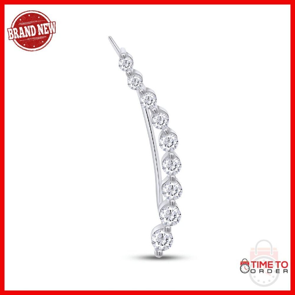 Sterling Silver Cubic Zirconia Floating Curved Bar Crawler Earrings